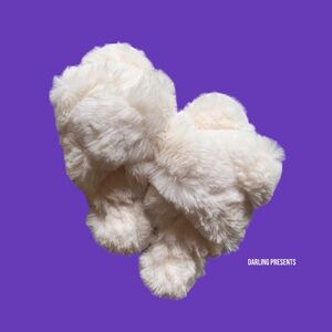 FamiPort Fluffy Fuzzy Slippers Women Color White Size M 7-8.5